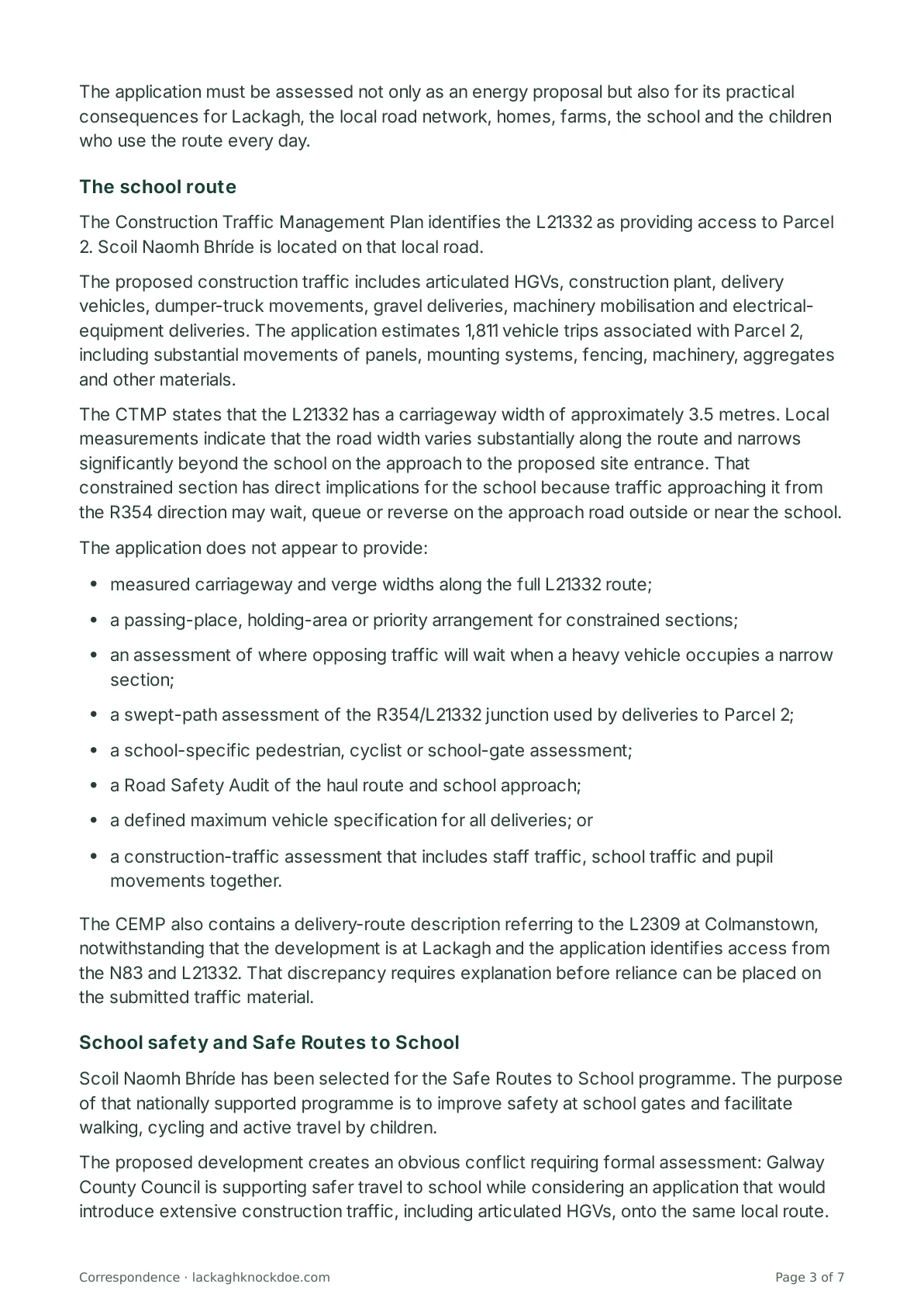 Letter to Scoil Naomh Bhríde and its Board of Management, page 3 of 7. Full text is above.