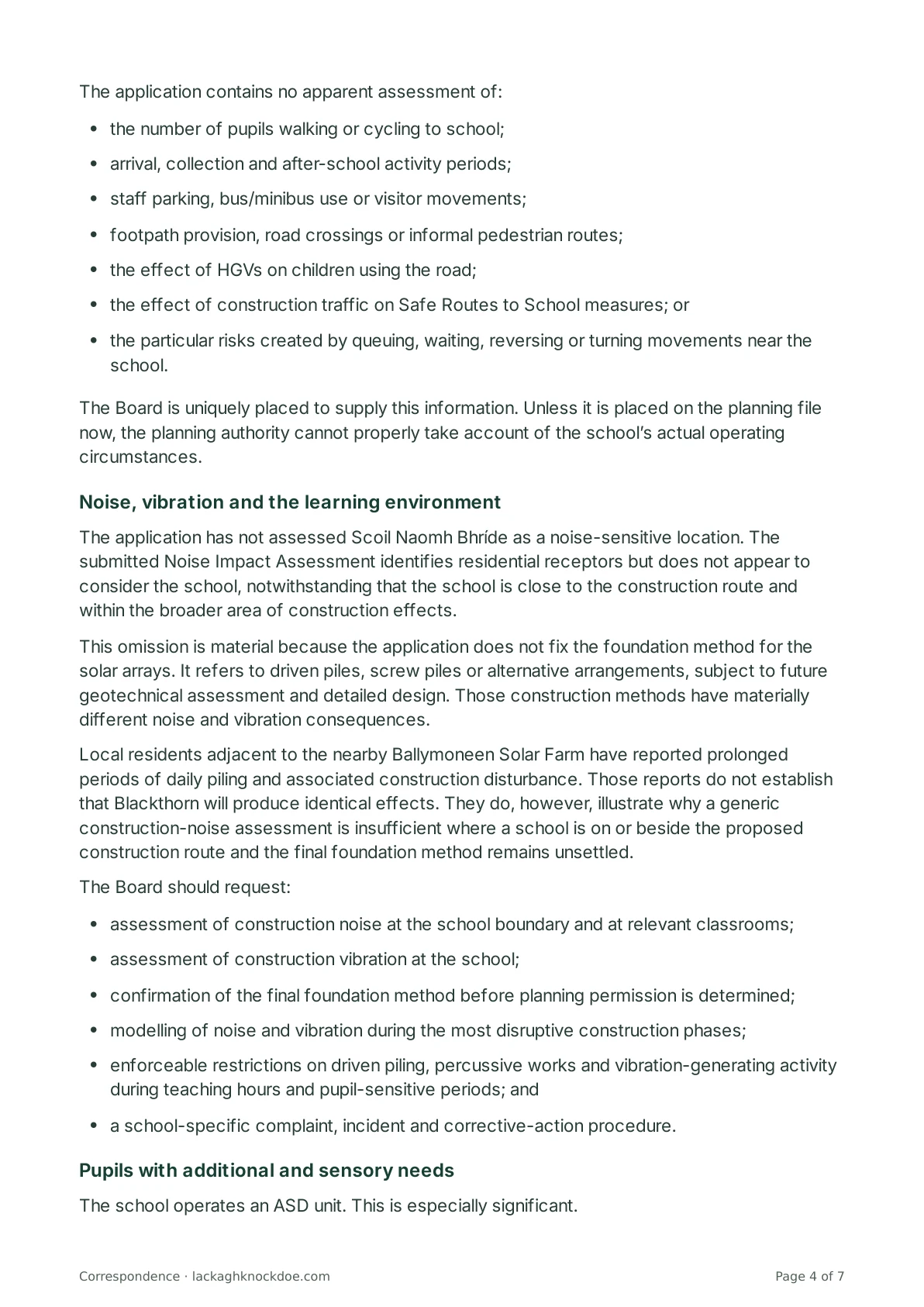 Letter to Scoil Naomh Bhríde and its Board of Management, page 4 of 7. Full text is above.